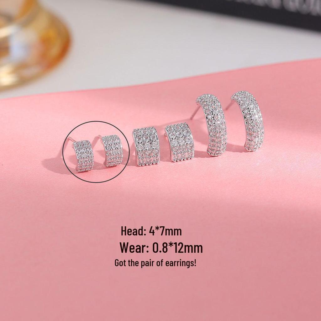 High-Grade Curved Gold Plated Silver Diamond Zircon Earrings for Women - Spring/Summer 2026
