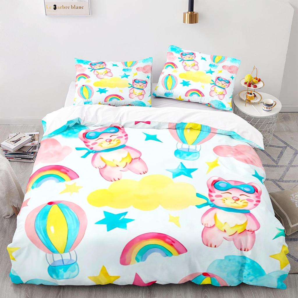 Rainbow Cat Bedding Set Single Twin Full Queen King Size Kawaii Girl Bed Set Aldult Kid Bedroom Duvetcover Sets 3D Print 013