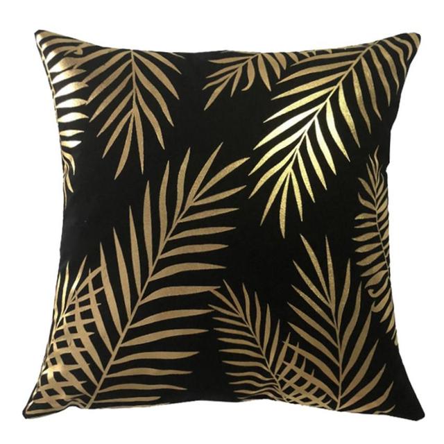 Golden Love Leaves Bronzing Cushion Decorative Pillow Black And White Velvet Pillowcase Home Decor Sofa Throw Pillows 17*17Inch