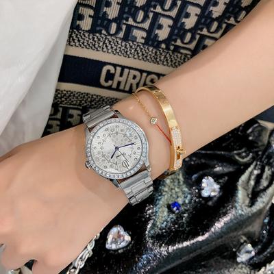 Fashionable Sparkling Rhinestone Disc Quartz Watch, Temperament, Casual Belt Watch, Personalized Three-hand Women's Watch