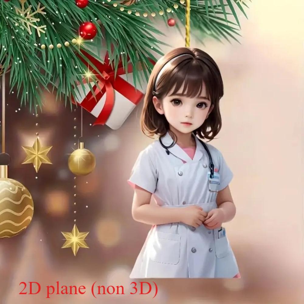 2D Flat Charming Female Doctor Car Rearview Mirror Pendant Christmas Tree Decoration Bag Pendant