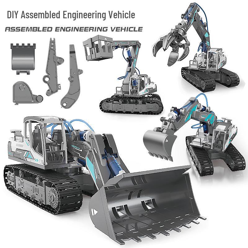 Hydraulic DIY Engineering Vehicle STEM Science Kit: Tracked Bulldozer Excavator Toy