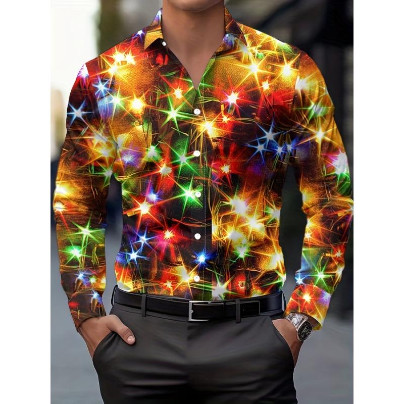Men's Christmas style lantern pattern printed long-sleeved button-down shirt, spring and autumn outdoor wear