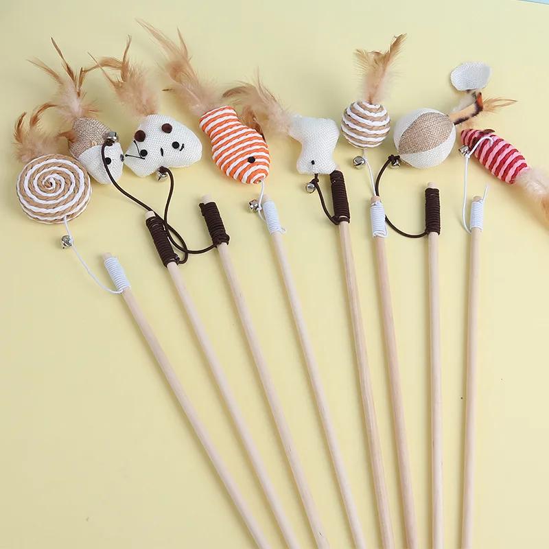 New Mouse Wooden Teasing Cat Rod Cat Toy Pet Supplies Feather Bell Wooden Rod Teasing Cat Stick