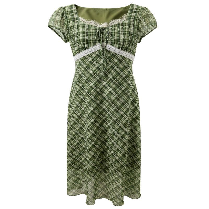 

SanCai Plaid Patchwork A-Line Midi Dress M 160/84A