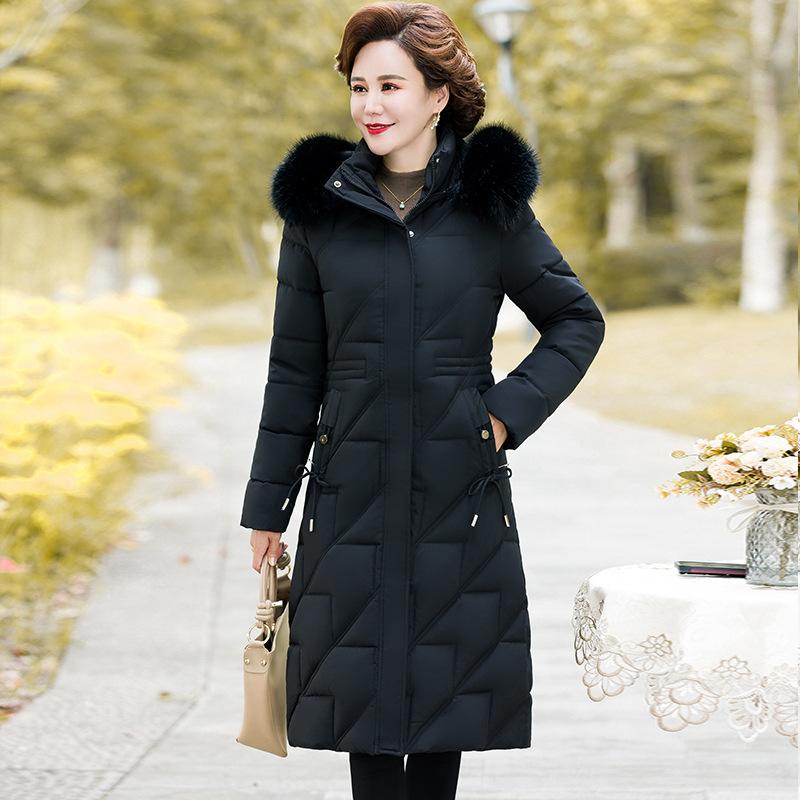 Women's Winter Warm Parker Coat Thickened Long Knee Jacket Waisted Warm Coat