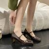 Shoes for Women 2024 on Heeled Ladies Summer Footwear Gothic Pumps Japanese Style Lolita Mary Jane Square Toe High Heels Black A