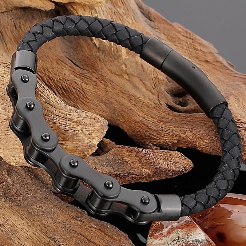 Vintage 6MM Brushed Stainless Steel Bike Motorcycle Chain Bracelet for Men Men's Leather Bracelets Rock And Roll Male Jewelry