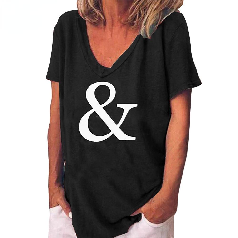 Mode Frühling Einfache Druckblusen Kurzärmelige V-Ausschnitt T-Shirts Lässig