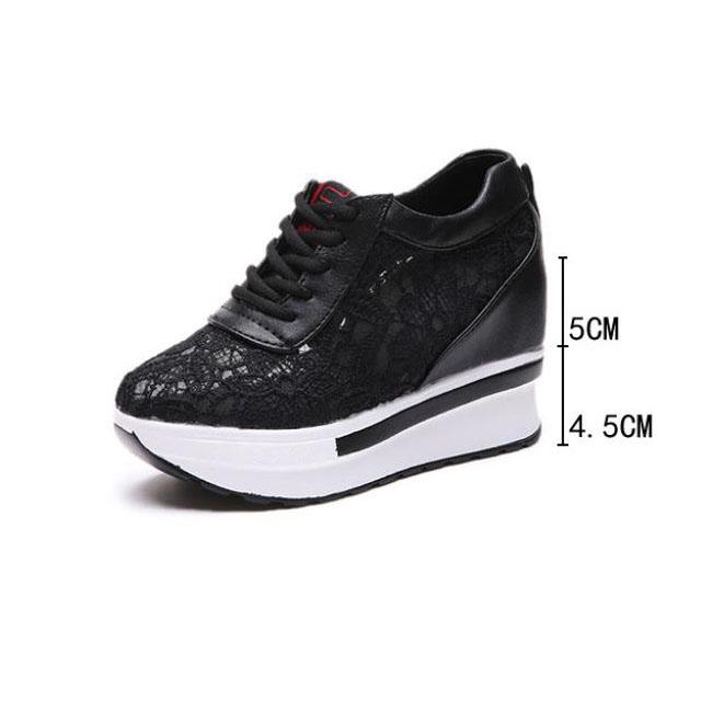 Dames Zomer Mesh Kant Schoenen Dikke Zolen Wedge Instappers Sneakers Vrouwelijk Grote Maat Hol Uit Casual Ademende Schoenen