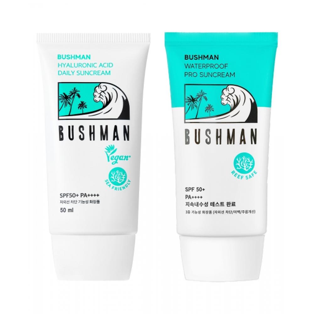 Bushman Водостойкий солнцезащитный крем Pro 50 г Spf50+ Pa++++ + Гиалуроновая кислота Ежедневный солнцезащитный крем 50 мл Spf50+ Pa++++ NONE