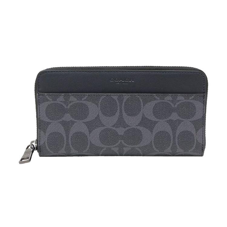 Coach Accordion Wallet 20 Classic Monogram Long Leather Coated Canvas Wallet Men wallet Black 58112-QBDEN Basic Set (Bag+Dust Bag)