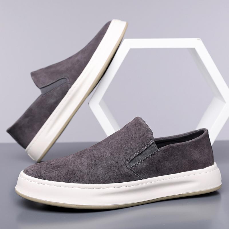 Nowa Moda Khaki Szare Wsuwane Mokasyny Męskie Uniwersalne Skórzane Platformy Buty Codzienne Męskie Luksusowe Projektanta Obuwie do Chodzenia
