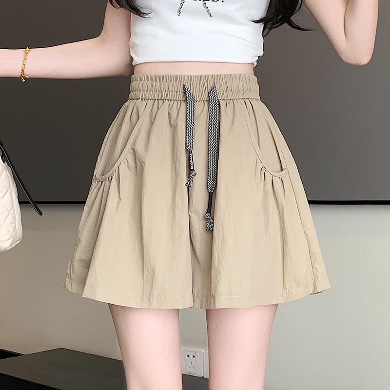 2025 Sweet Korean High-Waisted Quick-Dry Ruffle Pants with Pockets