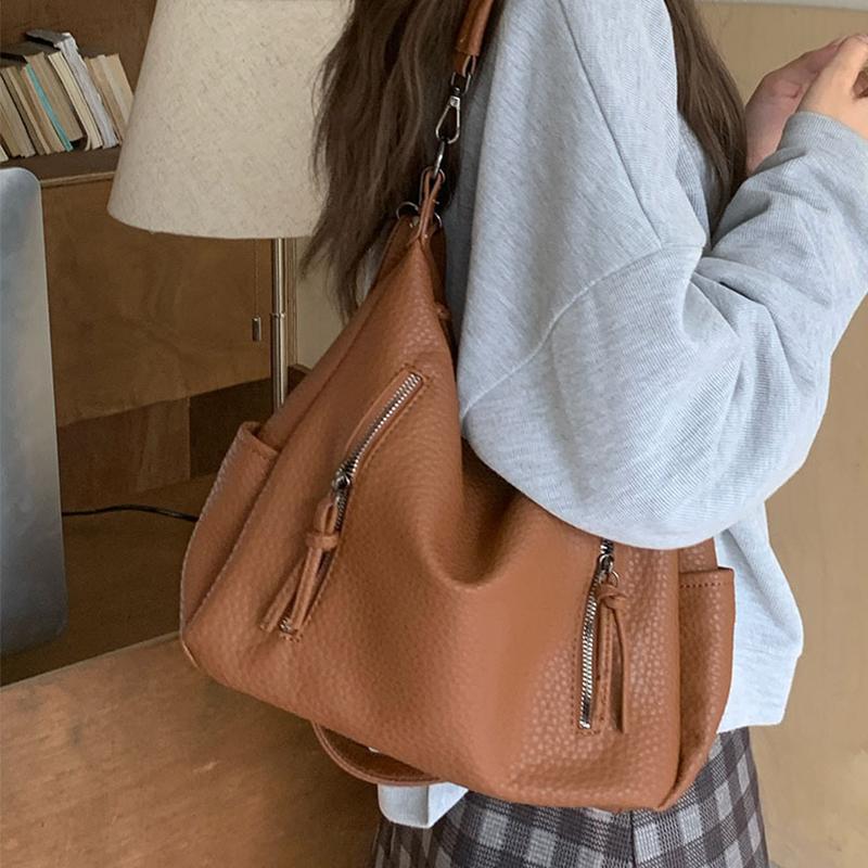 Large Capacity Handbag For Women New Soft PU Leather Bucket Bag Versatile Tote Bag For Casual Commuting Shoulder Wallet ARI