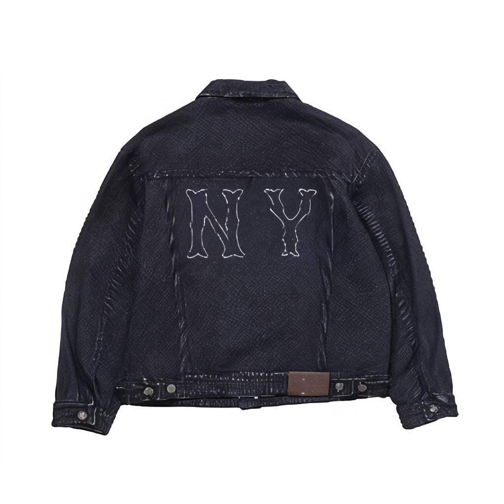 MLB Basic Mega Logo Laser Cutting Denim Trucker Jacket Unisex Jacket Black 3ADKB0144-50BKS