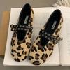 Fashion Leopard Print Design Comfort Soft Flat Shoes Women Double Buckle Round Toe Mary Jane Shoes Elegant Ballet Flats Ladies