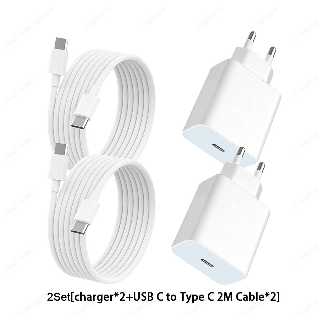 

1-2 комплекта 20 Вт EU USB C порт быстрой зарядки комплект для iPhone 15 16 Serives Samsung Xiaomi USB C на Type C 1M 2M кабель для быстрой зарядки 2Set 2M Charger