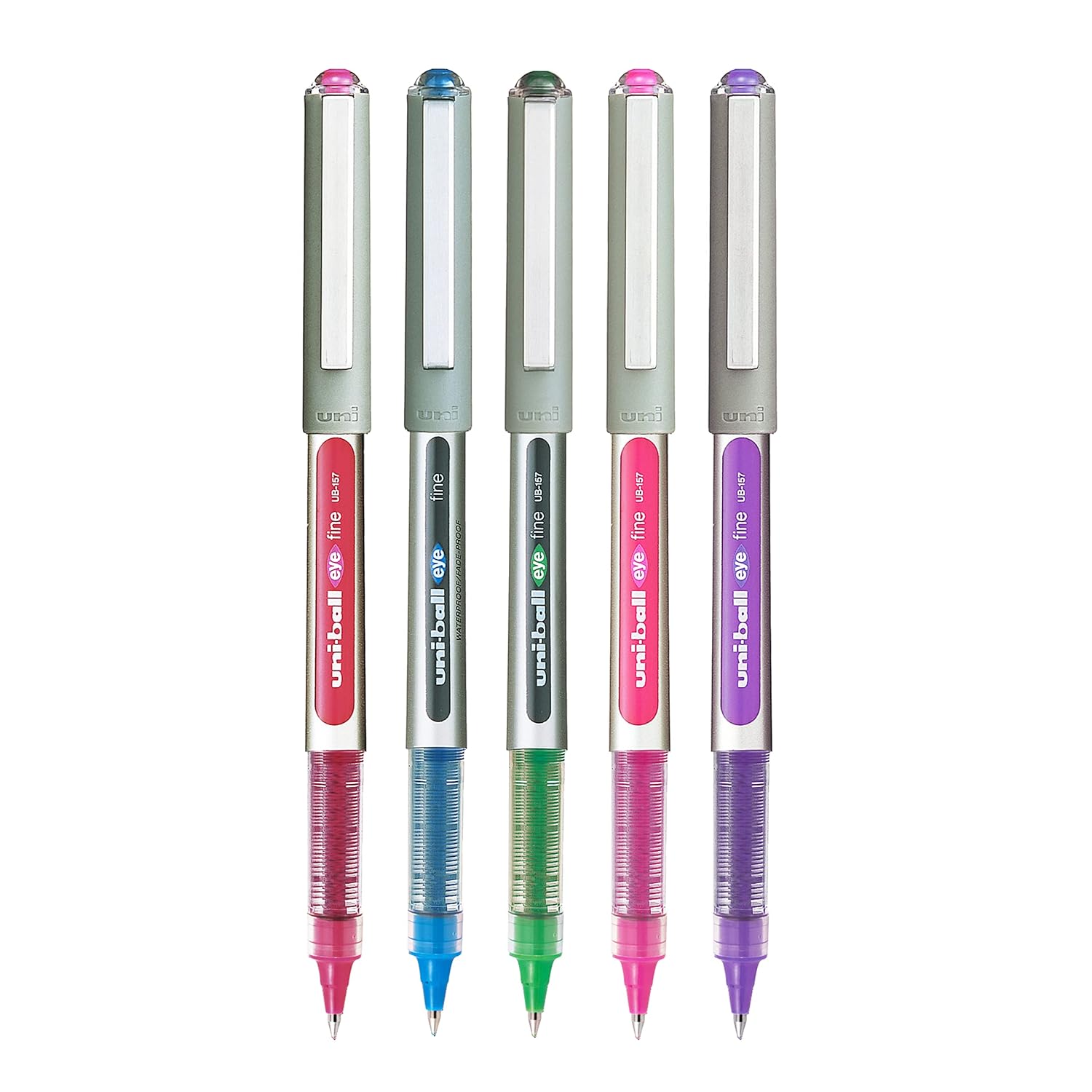 UNI-BALL Eye UB157 Roller Ball Pen 0.7mm Tip, Multicolor Ink, Pack of 5 for Office, School & Home Use