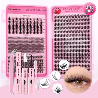Premium DIY Mixed Cluster False Eyelash Set - 547 Dense, Curled Segments for a Customized Look