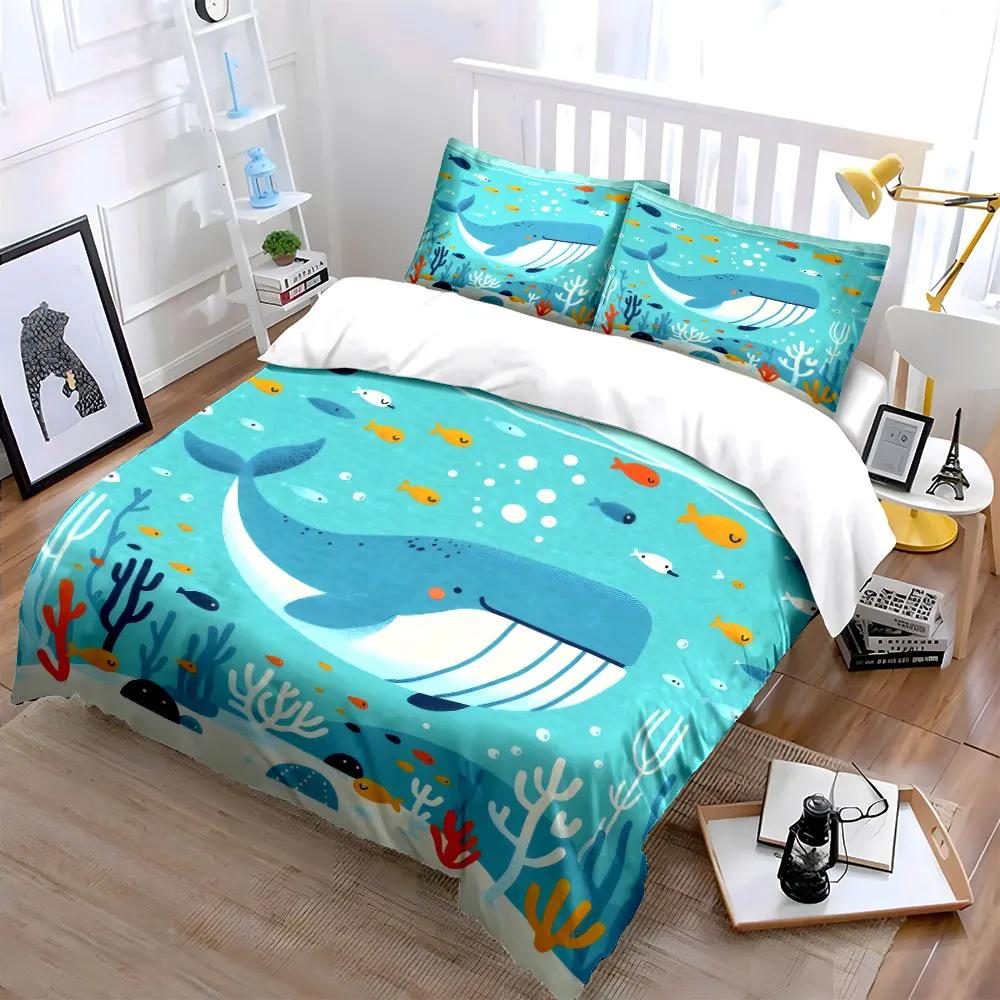 Ocean Whale Decorative Set Soft Comfortable Duvet Cover Bedding Set Included 1*Duvet Cover & 2*Pillowcases gift