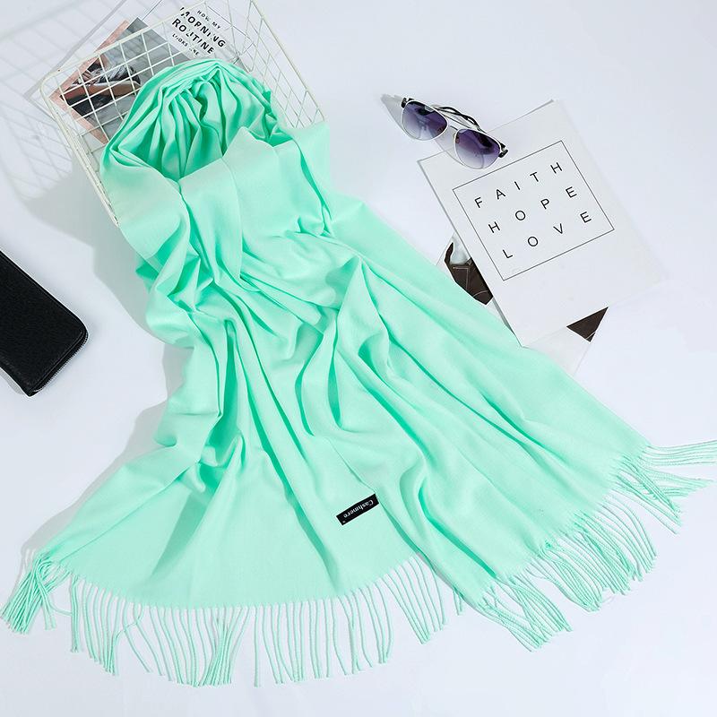 Otoño E Invierno Nuevo Bufanda de Cachemira para Mujer Color Sólido Imitación Cachemira Bufanda de Punto Gruesa Bordada Cachemira Chal