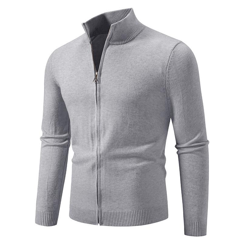 New Spring Autumn Men's Simple Knit Sweater Stand Collar Zipper Cardigan Jacket