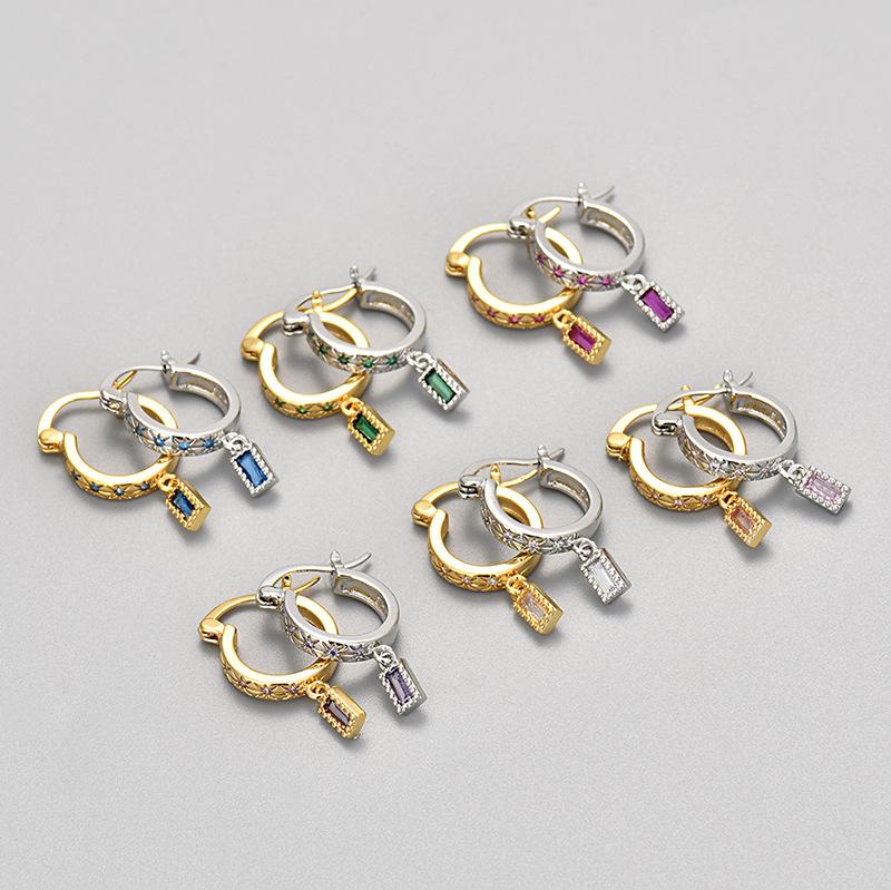 Fashion Colorful Zircon Square Huggie Earrings For Women Elegant Drop Ear Studs Jewelry Accessories