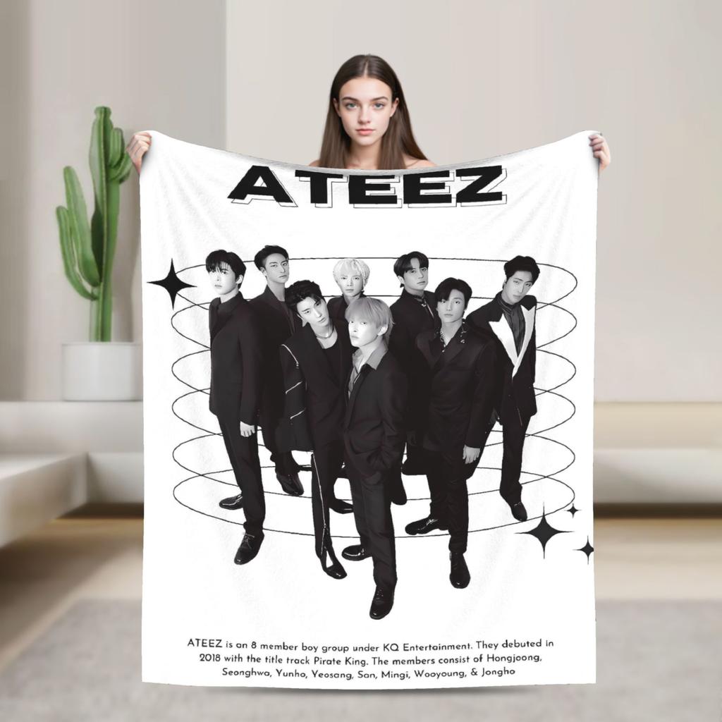 Kpop Ateez Band Soft Warm Blanket  Picnic Plush Throw Blanket Street Trend Outdoor Flannel Bedspread Sofa Bed Cover