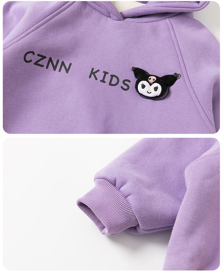 Korean-Style Velvet Hoodie & Pleated Skirt Set for Girls - Autumn/Winter Cartoon Design