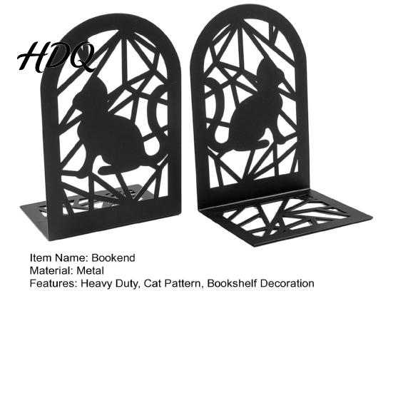 Metal Bookend 1 Pair Hollow Cat Bookends Decorative Heavy Book Ends Anti-slip