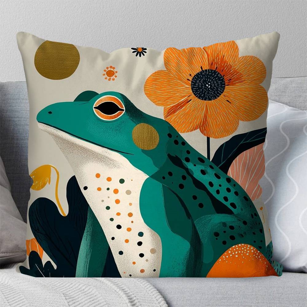Interesting Retro Frog Pillow Case Fashion Square Pillowcase Bedroom Sofa Room Ins Decoration Leisure