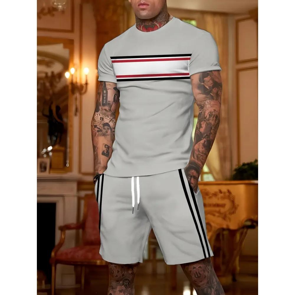 Summer Letter Print Men's T-shirt Shorts 2-piece Set 2025 Men's Clothing Quick Drying Sports T-shirt Elastic Waist Shorts Set