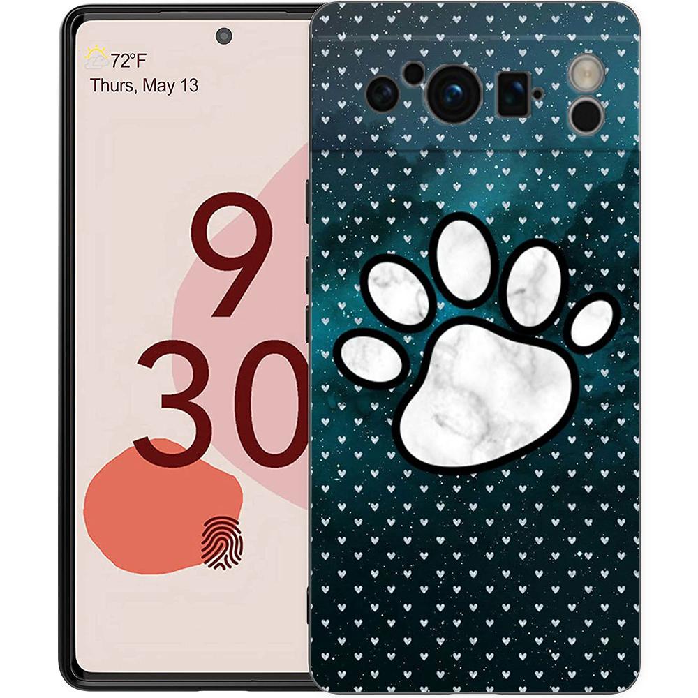 Phone Case For Google Pixel 6 7 8 9 Pro XL 8A 7A 6A Black Cover Soft Shell Dog Footprint Paw Cute