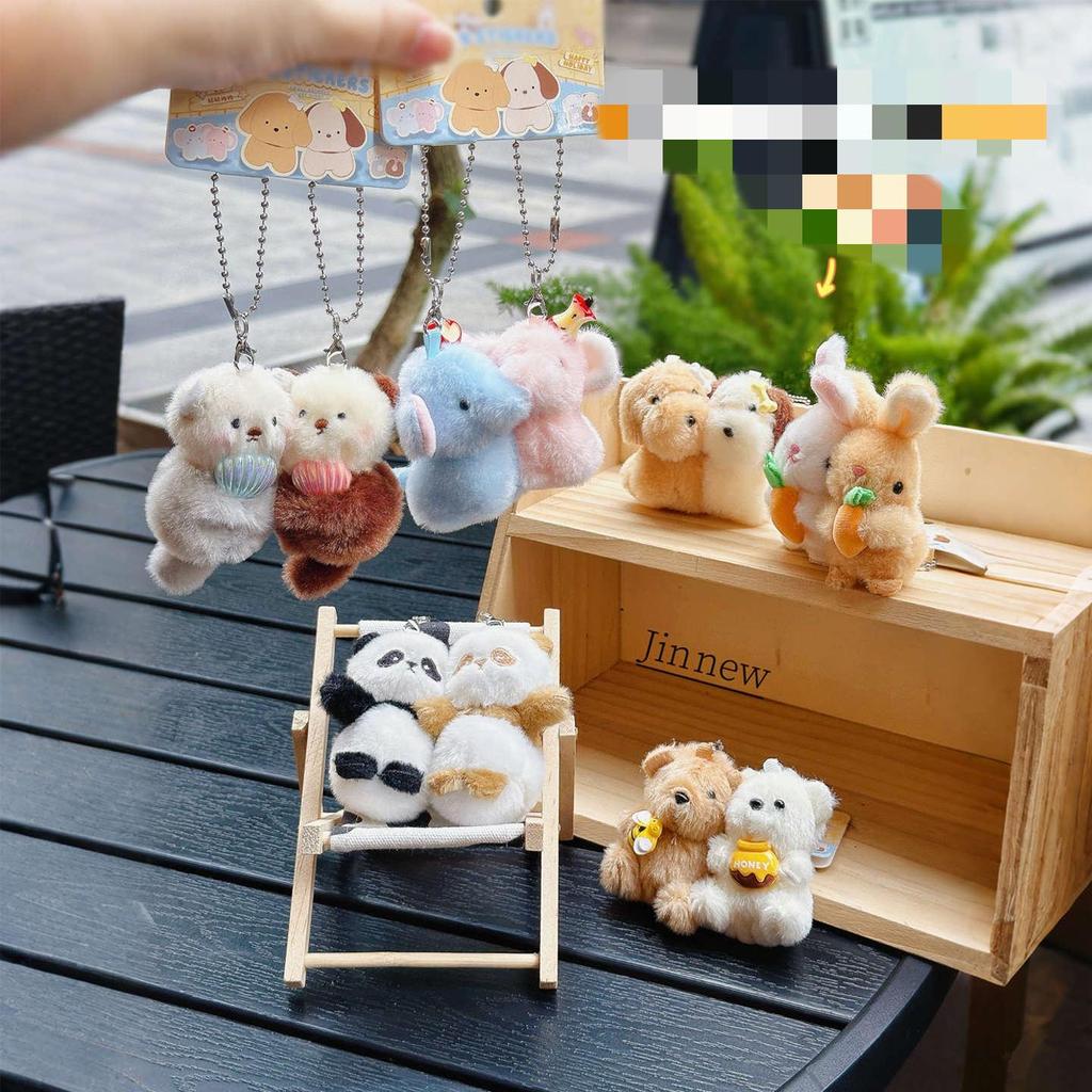 Cute Hugging Animal Plush Keychain Set, 8 Styles Coupled Animal Bag Charms,Hugging Panda/Bear Keyrings, Fluffy Plush Animal Pair Pendant Collection