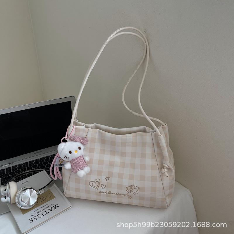 Large-capacity Contrasting Color Plaid Backpack Women's Summer New Fashion Shoulder Tote Bag Trendy Women's Bag