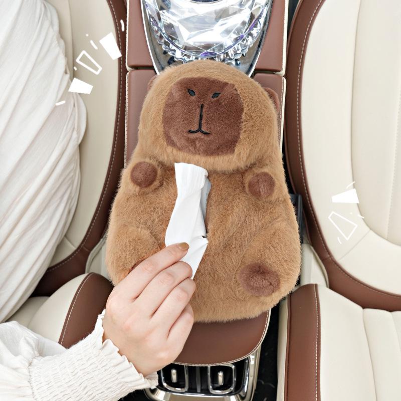 Capybara Plush Car Tissue Holder - Cute & Multifunctional