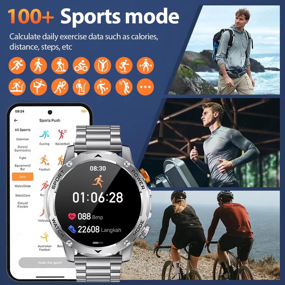 2025 Neue Smartwatch Mann 1000mAh Lange Standby Outdoor Smartwatch Männer LED Taschenlampe Wasserdicht Herzfrequenz Sport BT Anruf Smartwatches