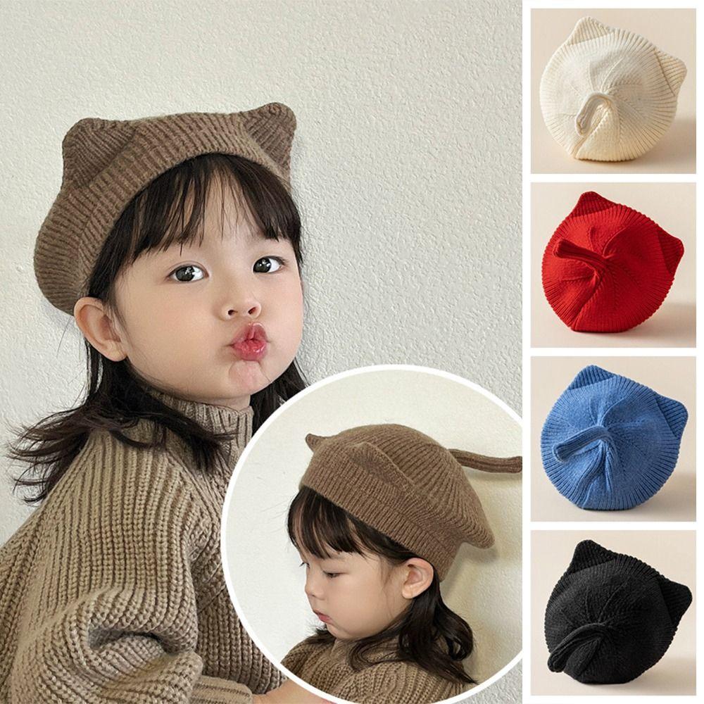 Solid Color Baby Beret Hat 1-6y Boys Girls Painter Hats Lovely Cat Ear Baby Hat Kids