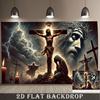 2D Flat Party Backdrop Banner - Cross Theme with Figure Holding Cross, Blood & Lightning