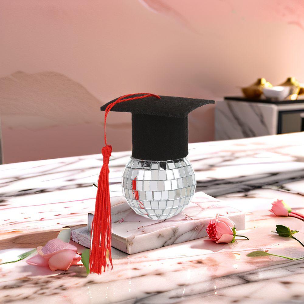 5pcs Sparkling Graduation Hat Disco Ball Glass Silver Mirror Ball  Graduation Season