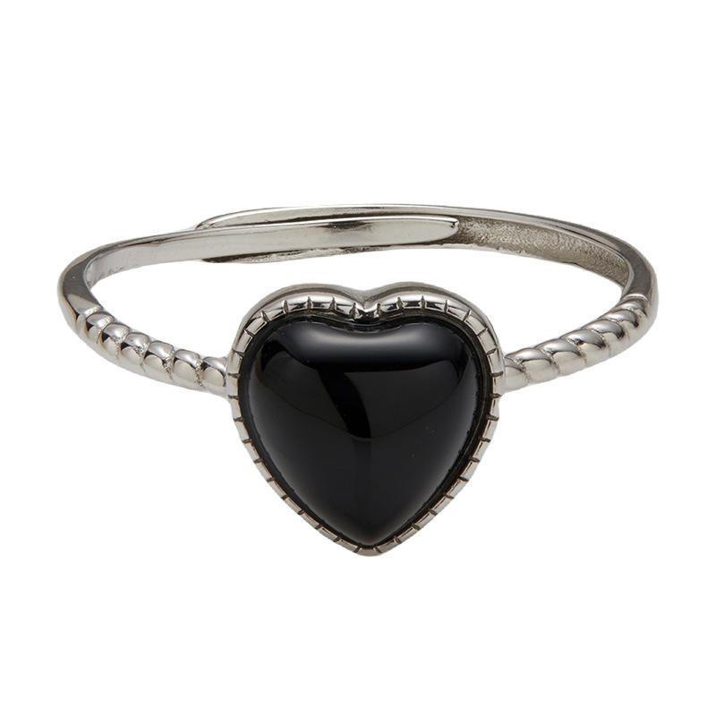 Niche Design S925 Sterling Silver Natural Black Agate Ring Women'S Thread Black Love Open Ring Hot