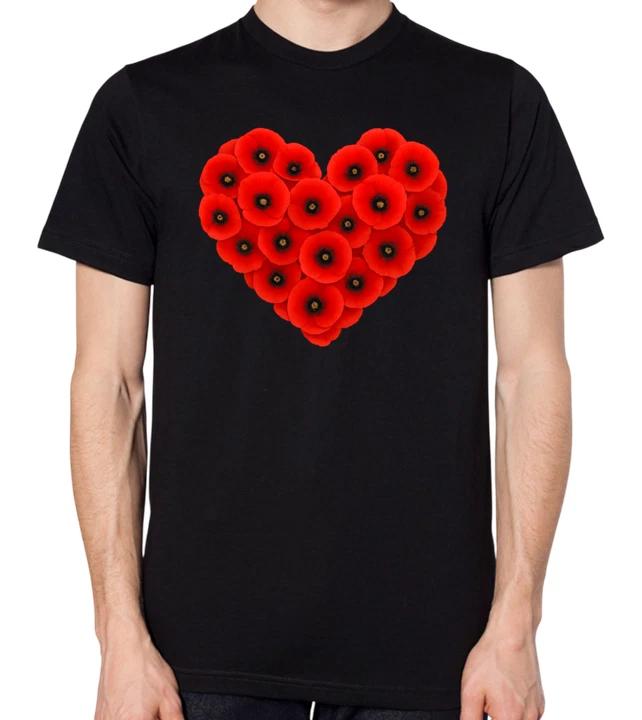 Poppy Flowers Love Heart Unisex T-Shirt Poppies Flower Tee Mens Ladies Top XS