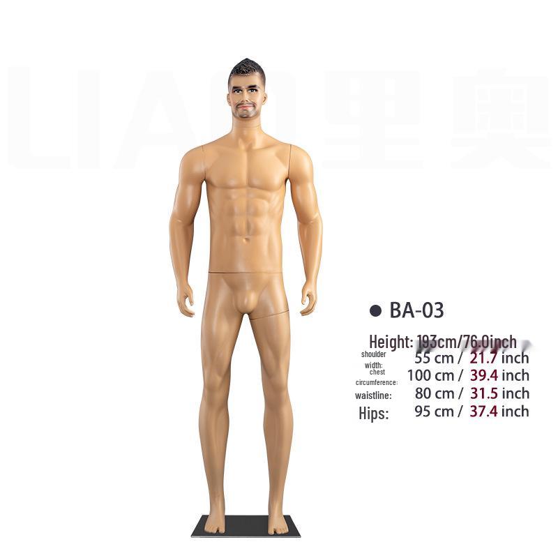 Realistic Plus Size Male Mannequin with Skin Tone Makeup for Store Display