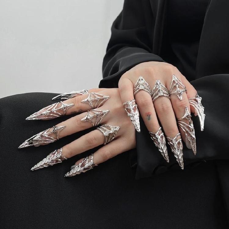 Finger Nail Tip Claw Rings Nail Jewelry Copper Texture with Adjustable Size for Fashion Women Seeking Elegance and Style