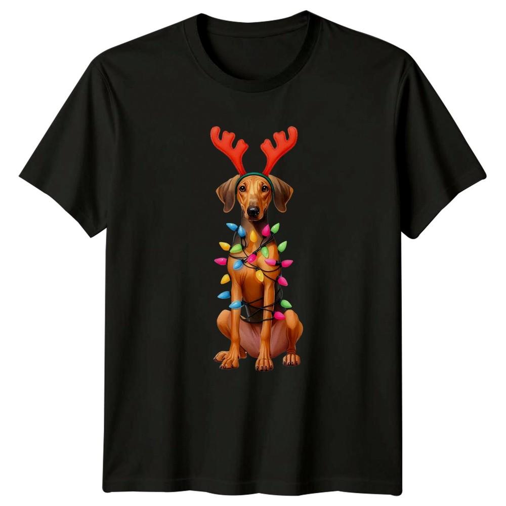 Christmas Dog Reindeer Antlers Lights Holidays Animals Unisexs TShirt Unisexs Tee