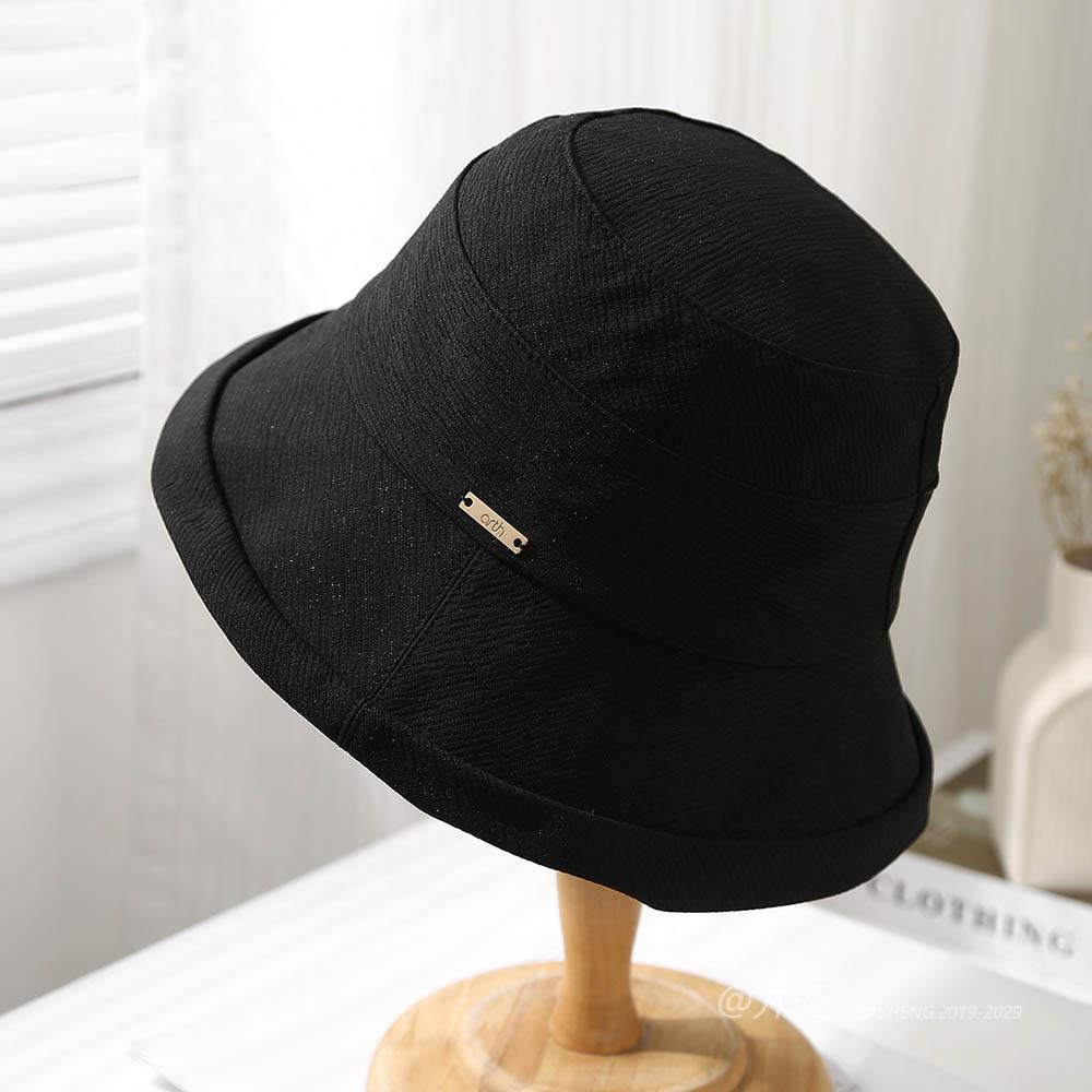 

Літній сонцезахисний капелюх Жіночий капелюх-відро Однотонний Золотий логотип Тканинний Простий Повсякденний Трендовий Капелюх рибалки Складаний сонцезахисний капелюх 2025 Новинка 56-58cm чорний