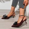 Hlieny Wine Red Ankle Strap Stilettos For Woman Patent Leather Bow Pointed Toe Slingbacks High Heels Sandals Women Pumps Shoes