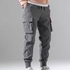 Men Pants Plush Lining Solid Color Elastic Waist Warm Multiple Pockets Cargo Pants for Daily Wear