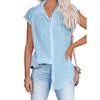 Women's Casual Summer Solid Color Short Sleeve Lapel Blouse Single Breasted Shirt Top